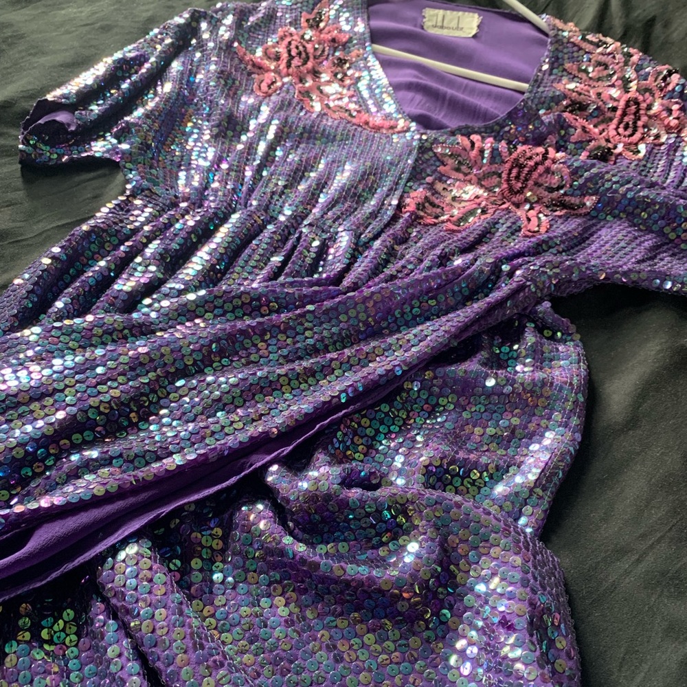Vintage Silk & Sequins Purple Dress Hand Made - Picture 10 of 14